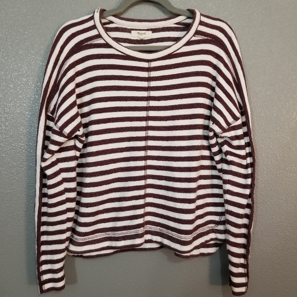 Madewell Sweaters - Madewell Women's Maroon Striped Crewneck Sweater